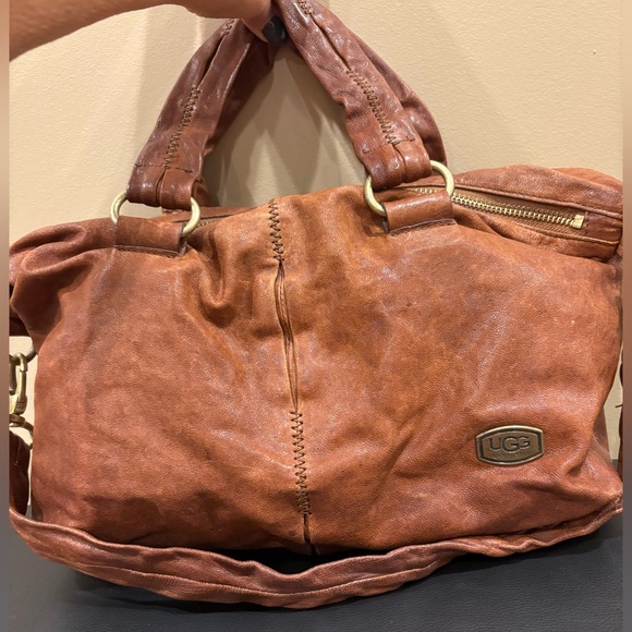 UGG Satchel in Cognac Distressed Leather **REHAB ITEM! Interior has stains** - Picture 1 of 13